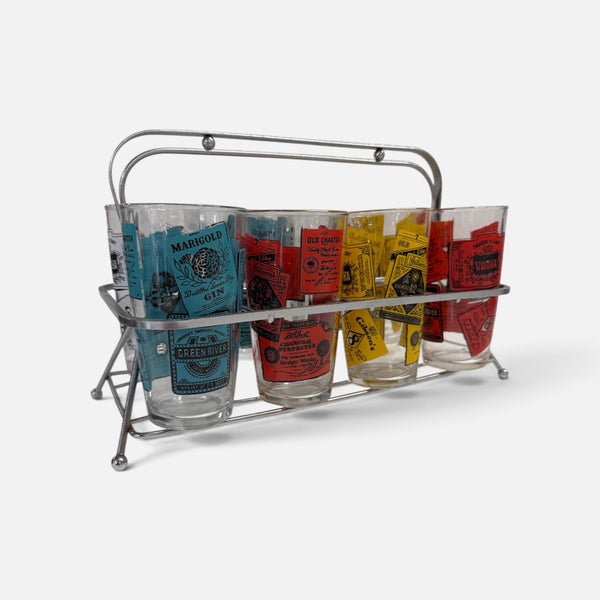 8 Fun Liquor Label Tumblers in Carrier