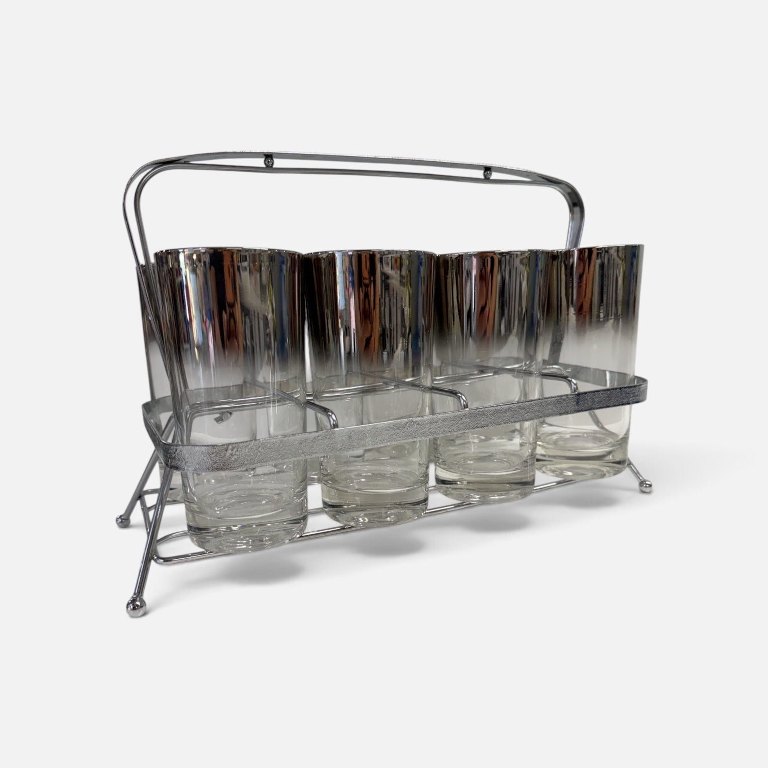 Set of 8 Silver Ombre Highballs in Caddy