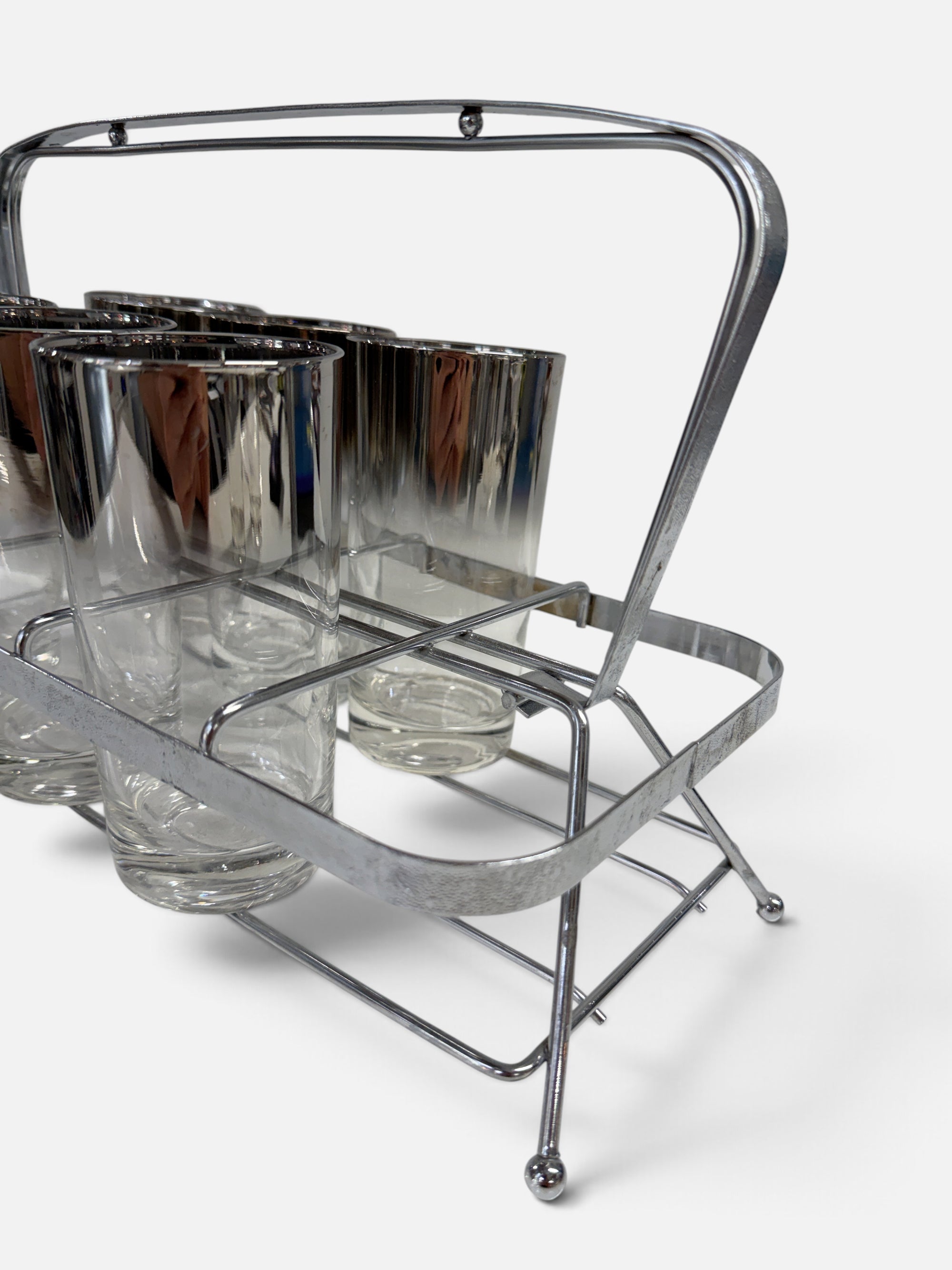 Set of 8 Silver Ombre Highballs in Caddy