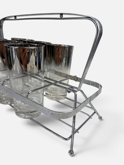 Set of 8 Silver Ombre Highballs in Caddy