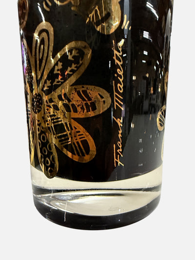 Set of 8 Black & Gold Highballs in Flower Rack by Frank Maietta
