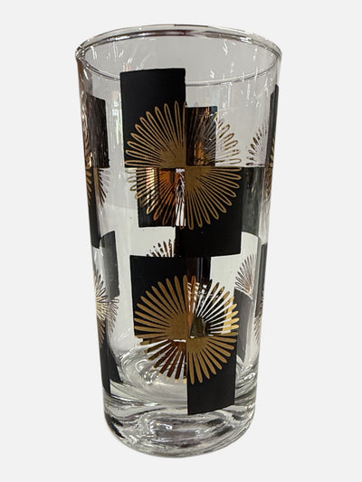 Set of 8 Black & Gold MCM Starburst Tumblers in Caddy (17-26M387)