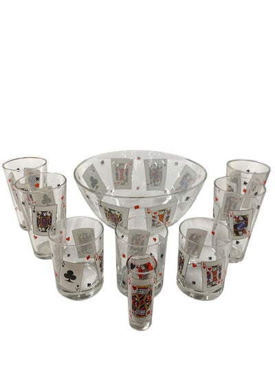 Man Cave Poker Playing Cards Chip Bowl and Beer. Whiskey and Shot Glass Set
