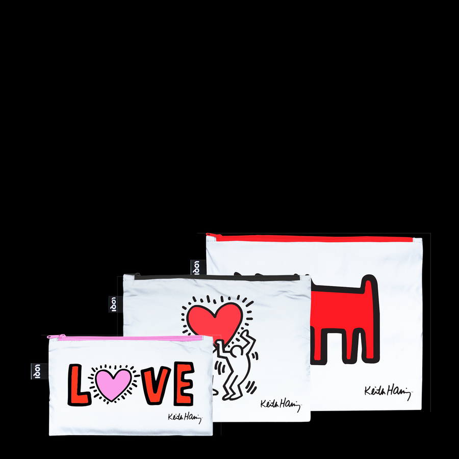 KEITH HARING Dog, Heart, Love Reflective Zip Pockets