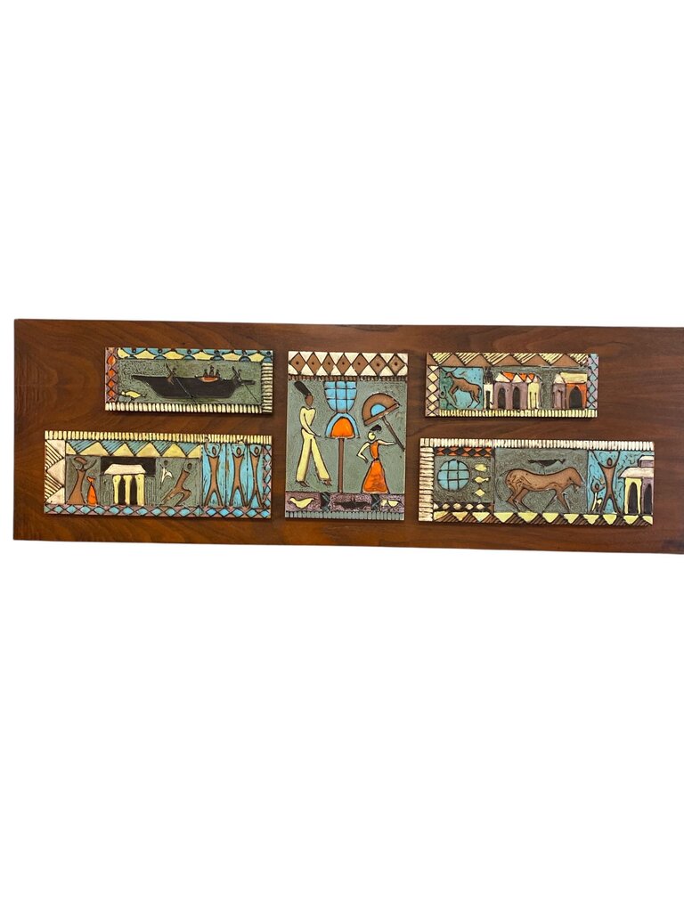 Mid Century Harris Strong Tile Art Sculpture on Walnut