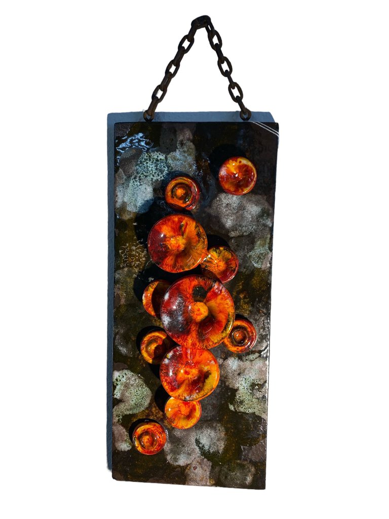 Mid Century Mushroom Wall Plaque w/ Iron Chain by Ruscha, Bauhaus Series 70's   #768 Handmade