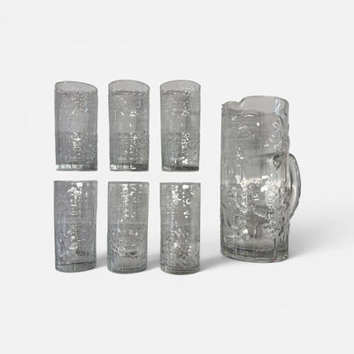 Italian Glass Highball Pitcher and 6 Glasses