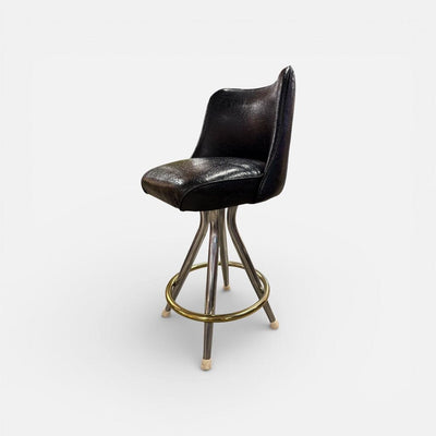 Mid Century Trio of Black Swivel Barstools (Set of 3)