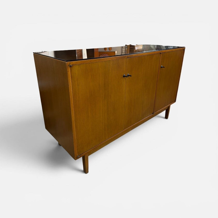 Walnut Mid Century Credenza Custom Glass Top  (great condo size)
