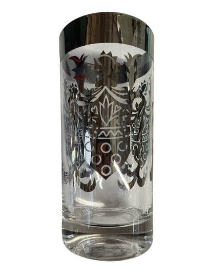 Mid Century Modern Highball and Coaster Set with Chrome Carrier