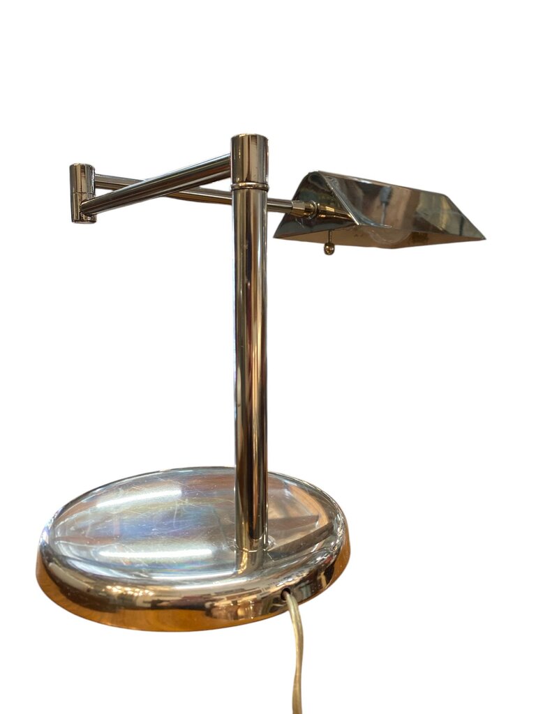 Mid Century Modern Chrome Swing Arm Desk Lamp - 12"Hx17.75"Dx8"W