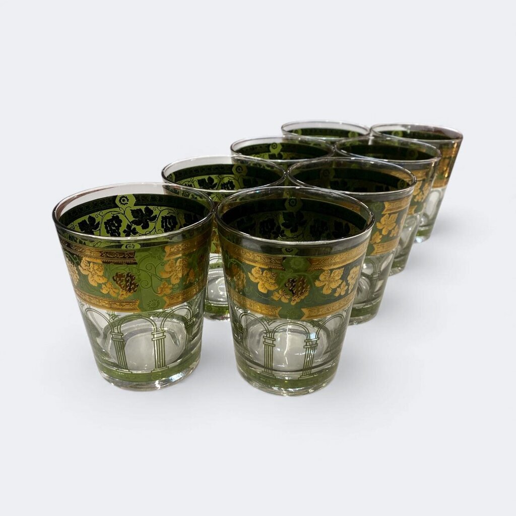 Mid Century Set of 8 Cera Golden Grape Style Bar Glasses (Set of 8)