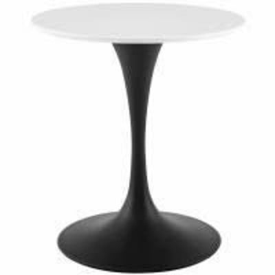 Tulip Dinng Table 28" Round Lacquered White Wood with Black Base -  28" x 28.5"