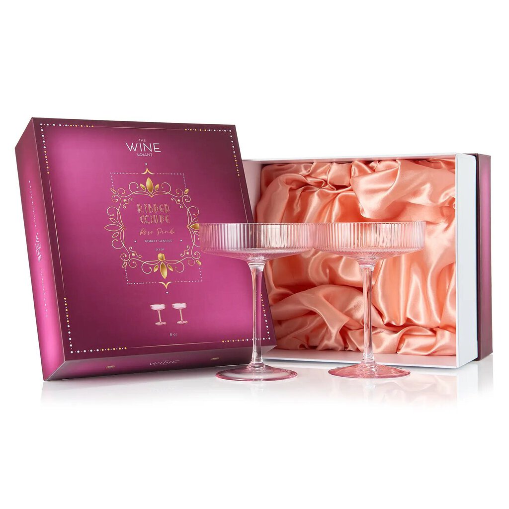 Pink Ripple Cocktail & Champagne Coupe Glasses - Set of 2