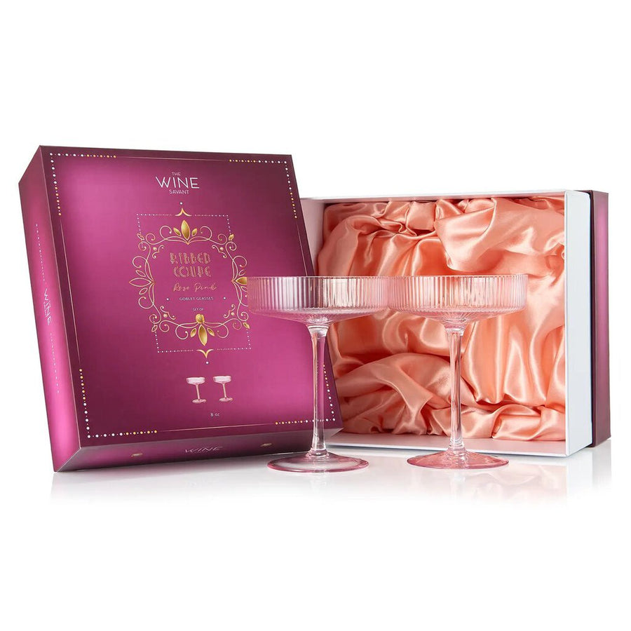 Pink Ripple Cocktail & Champagne Coupe Glasses - Set of 2