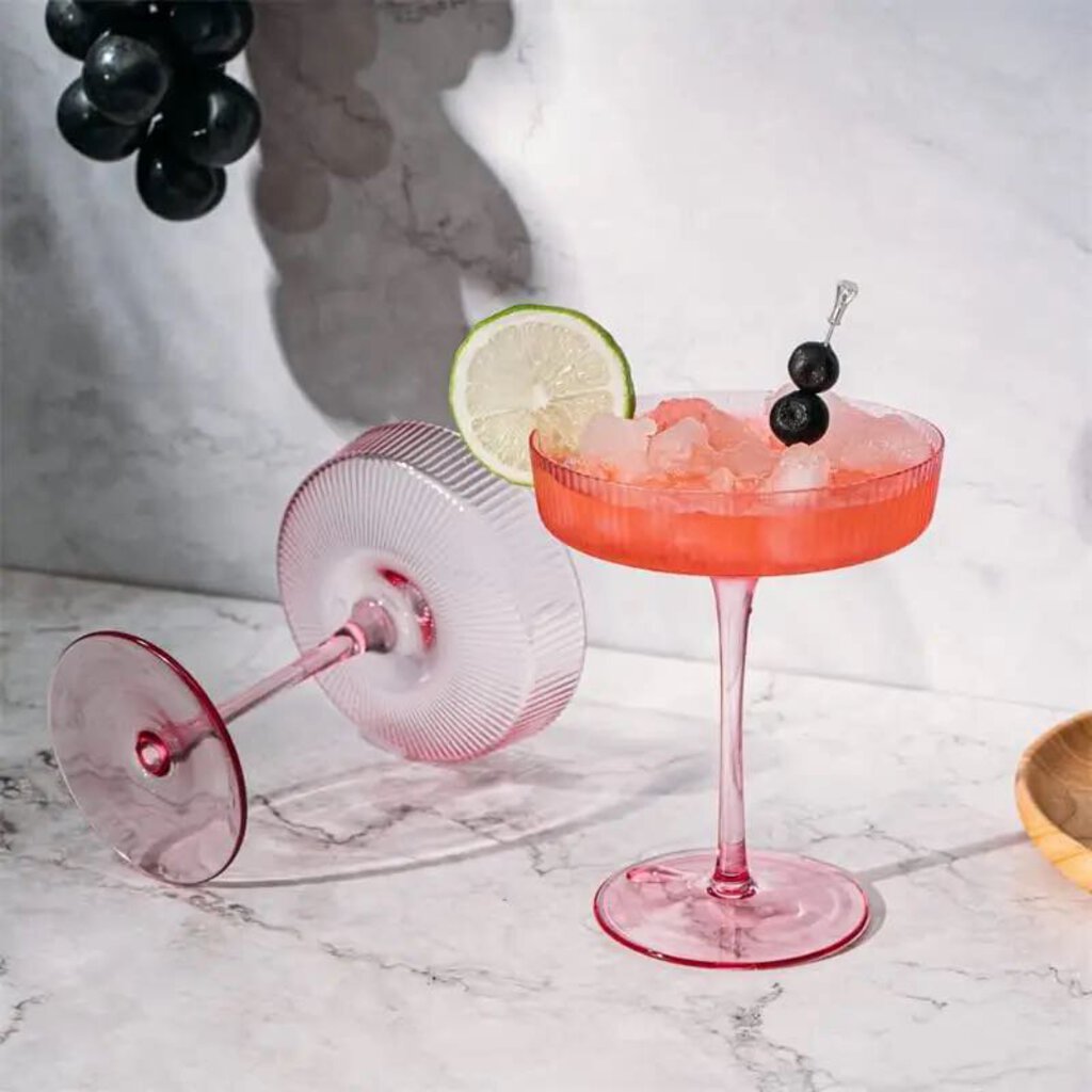 Pink Ripple Cocktail & Champagne Coupe Glasses - Set of 2
