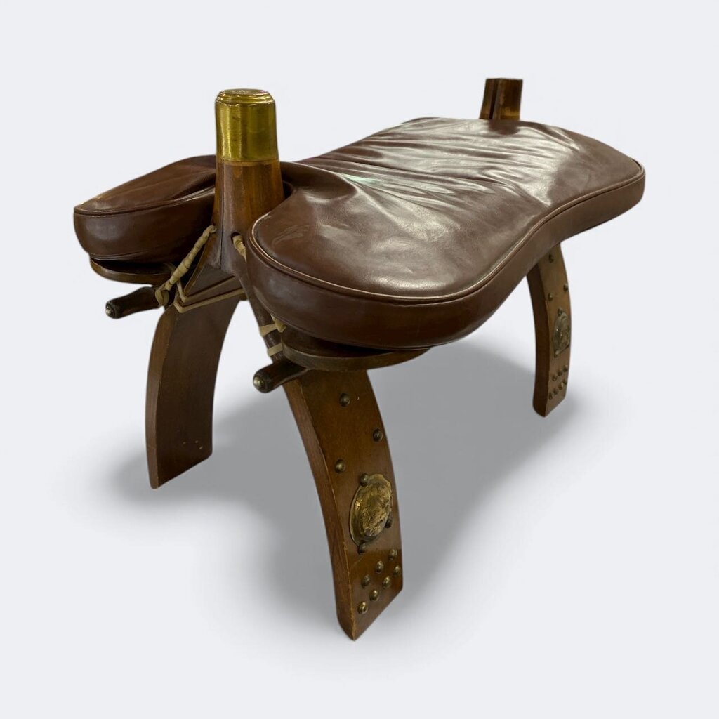 Vintage VTG Egyptian Camel Saddle Leather Stool