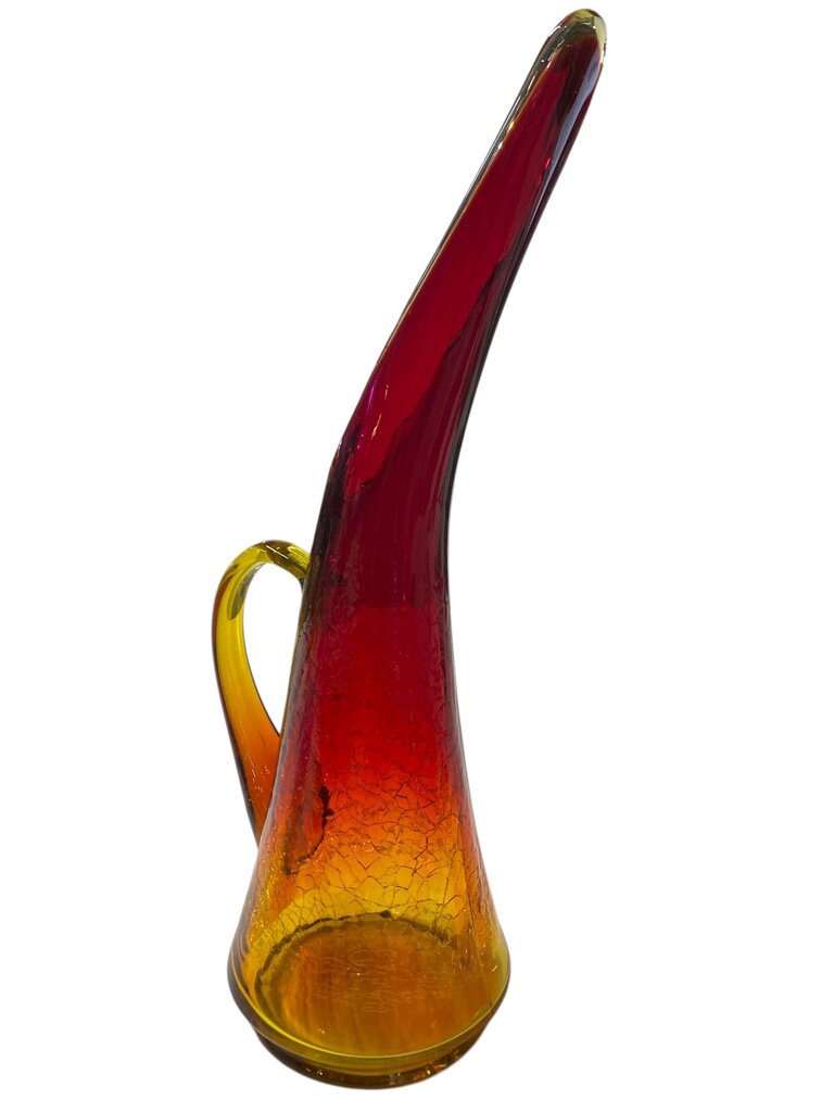 Vintage Kanawha Amberina 14" Crackle Glass Pitcher Vase