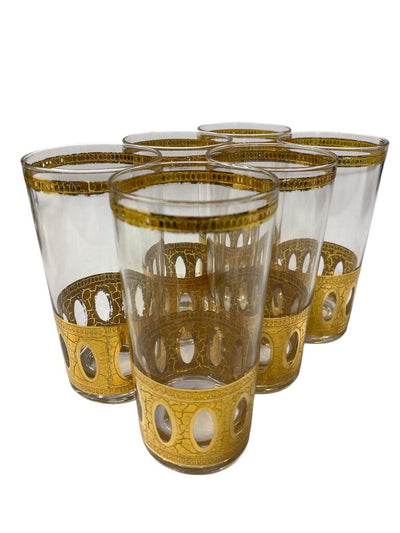 MCM Culver 22K Gold Antigua Decanter and Highball Glass Set (Set of 7)