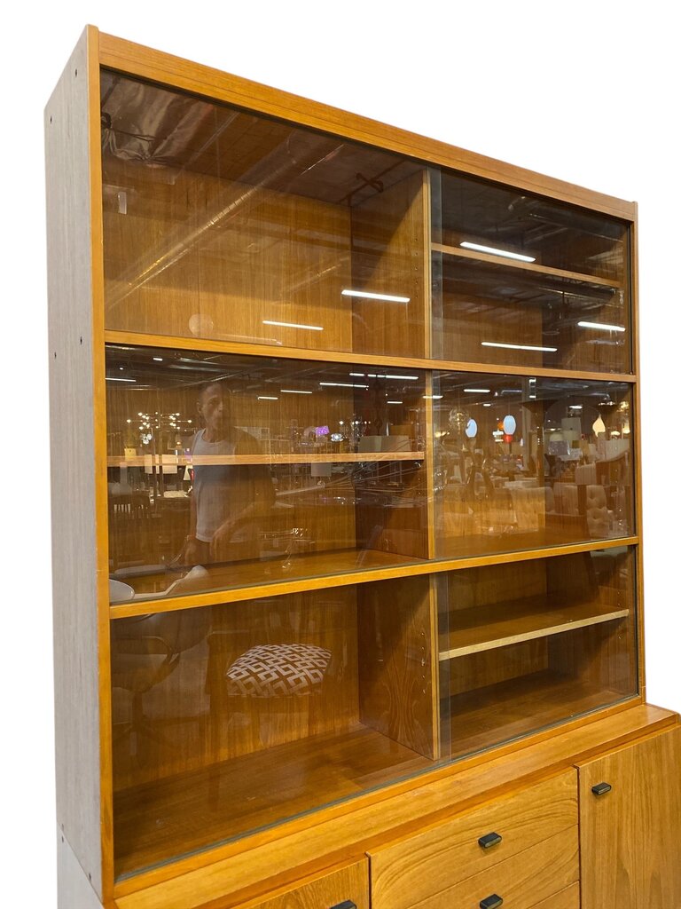 Domino Mobler Teak and Glass 2 Part Bookcase or Display Cabinet