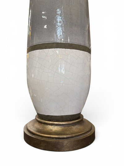Modern HEAVY Pair of Ceramic Lamps in Gray and Antique Bronzed Trim (Set of 2)