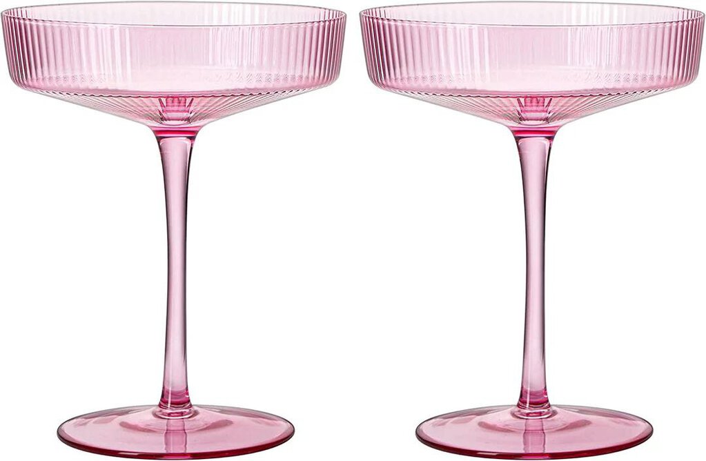 Set of 2 Ripple Ribbed Cocktail Coupe Colored Glasses | 8oz