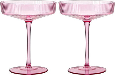 Set of 2 Ripple Ribbed Cocktail Coupe Colored Glasses | 8oz