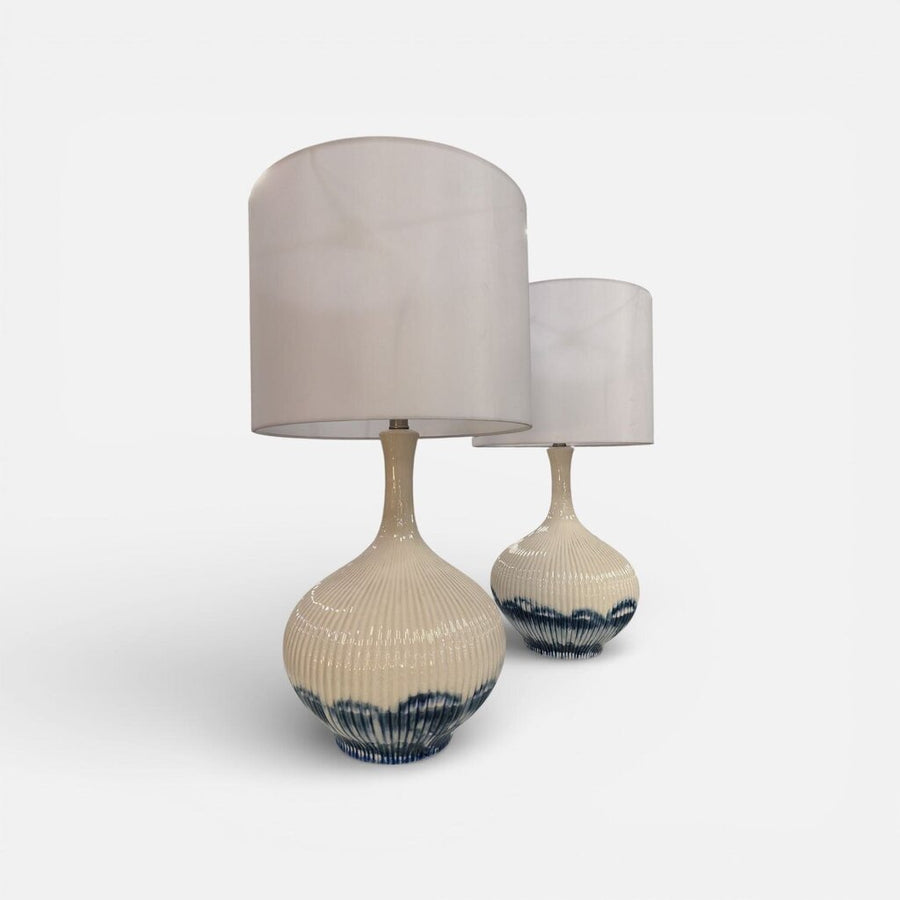 Modern Pair of White & Blue Deco Table Lamps (Set of 2)