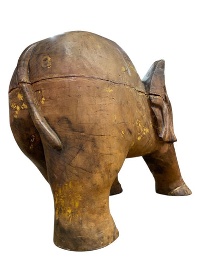 Vintage Carved Elephant with Antique Indian Brass Tray Top