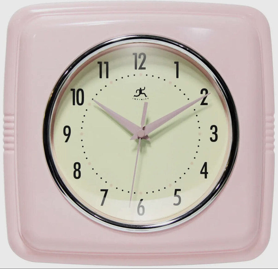 Retro Square Pink Indoor Wall Clock