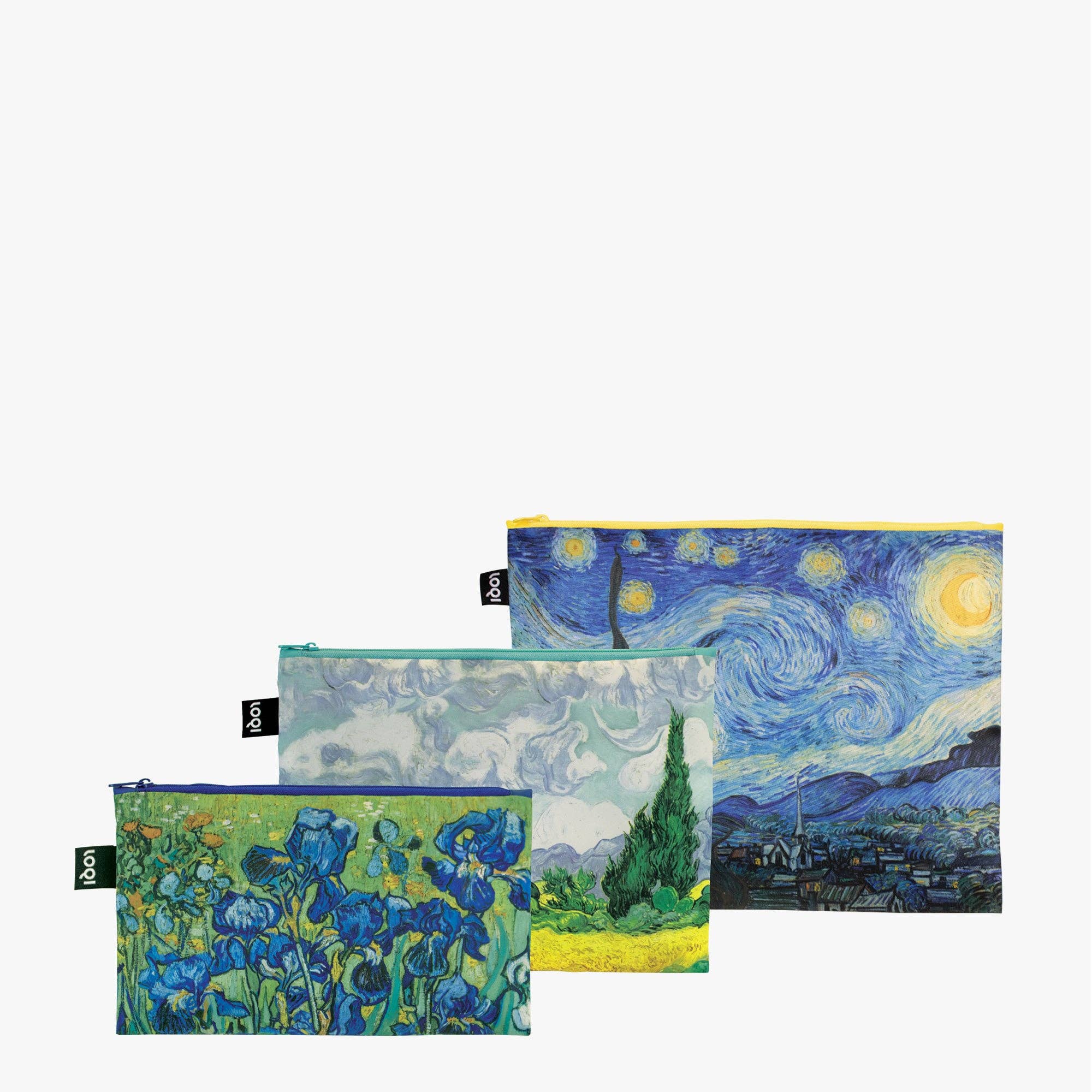 VINCENT VAN GOGH Starry Night, Wheatfield, Irises Recycled Zip Pockets