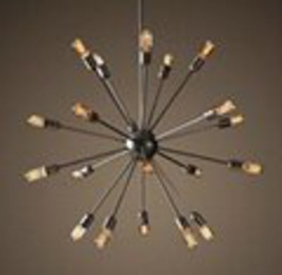 Vintage RH Restoration Sputnik Filament Chandelier Aged Steel Edison Bulbs