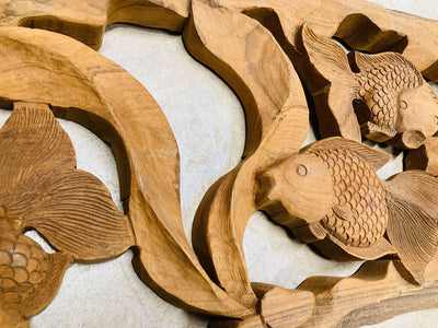 Driftwood Koi Fish Wall Carving
