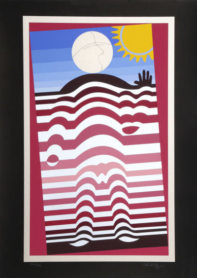 Victor Vasarely "Sunbather" 1982 Signed and Numbered 171 / 250 Serigraph on Black Paper