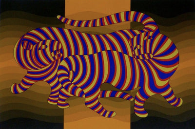 Victor Vasarely "Two Tigers on Gold," 1980, Signed and Numbered 170 / 250 Serigraph