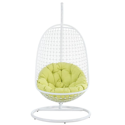 Agave Basketweave Swing and Stand: White Frame / Green Cushion