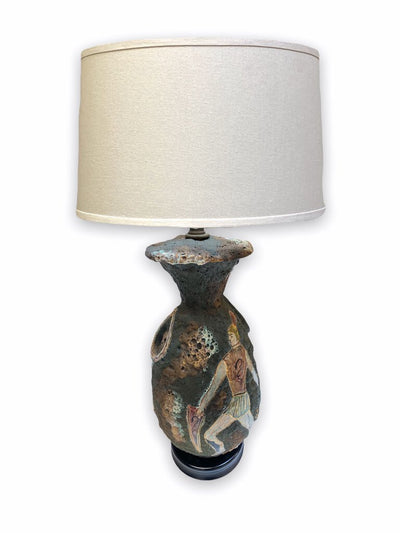 Italo Casini Italian Volcanic Lamp with Greek Hoplite 1940s
