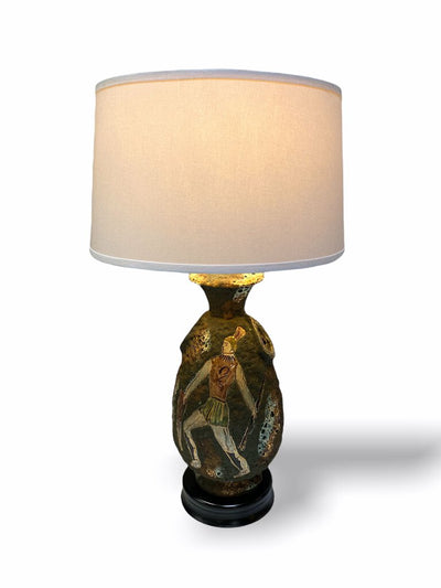 Italo Casini Italian Volcanic Lamp with Greek Hoplite 1940s