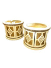 Hollywood Regency Pair of Round Marble Top White & Gold End Cabinets
