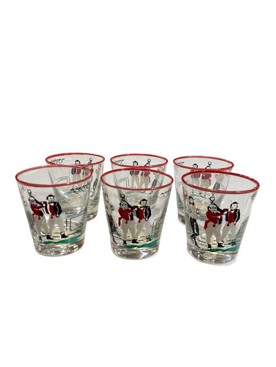 Vintage Pickwick Paper Dickens Bartender Set of 6 Small Drink Glasses By Libbey