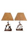 Monumental Pair of Yasha Heifetz Mid Century "Deer and Doe" Sculptural Copper Lamps