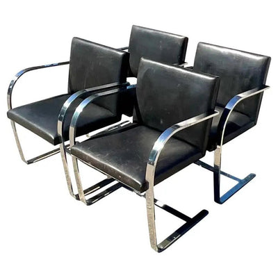 Knoll Brnu Chairs in Chrome and Black Leather (set of 6)
