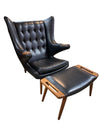 Danish Modern Papa Bear Chair and Ottoman in Black Teak and Leather (Danish hallmark under seat cushion)