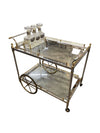 Italian Maison Jansen Steel and Brass Bar Cart - Original Decanters and Glass